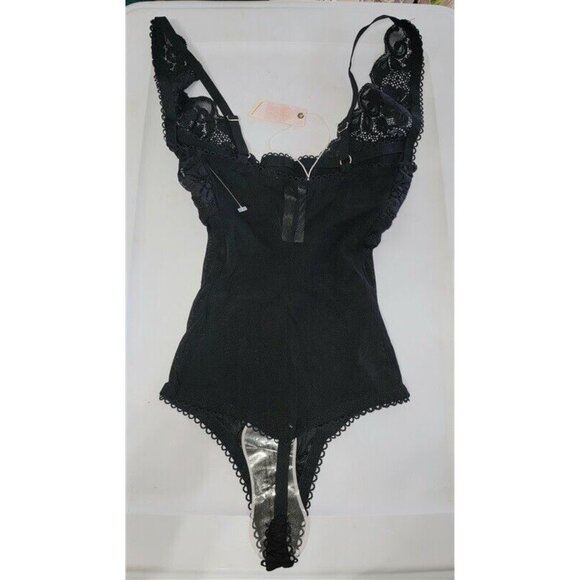 NWT HAH Hot as Hell Intimates M Bridal lace Thong Bodysuit Black 117789 - Picture 2 of 2